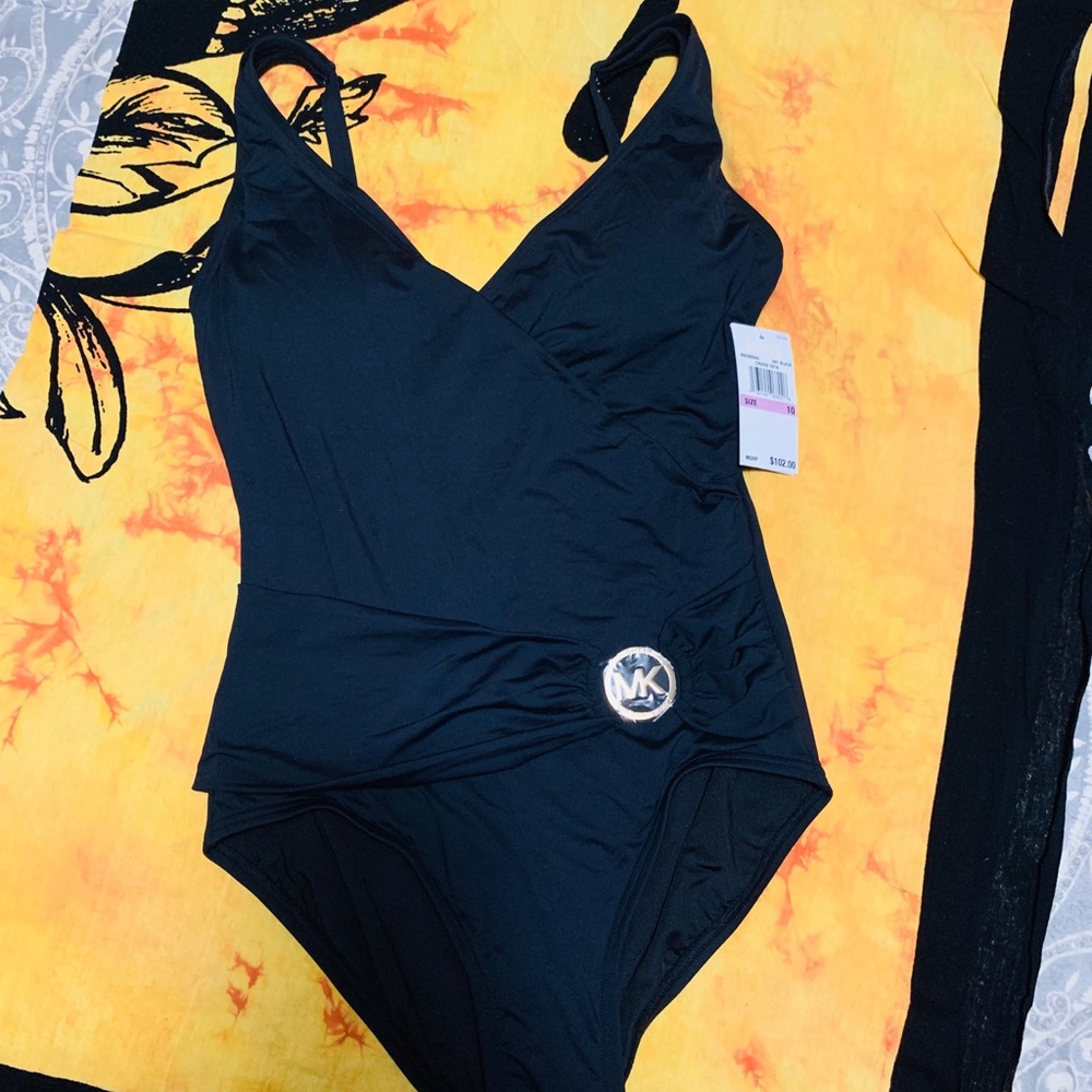 Michael Kors black one piece bathing suit.